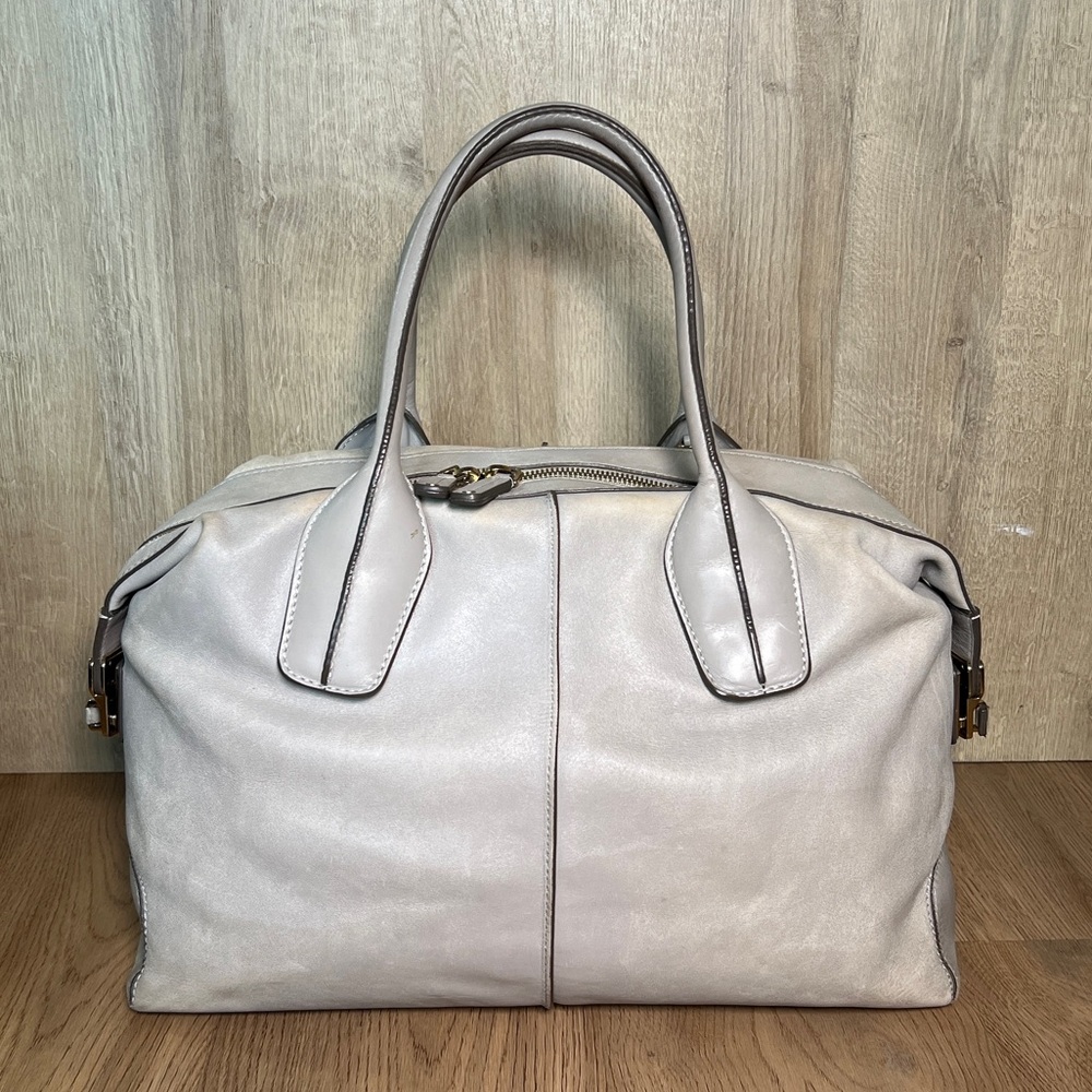 Tod’s Large Leather Duffle Bag Lt Grey